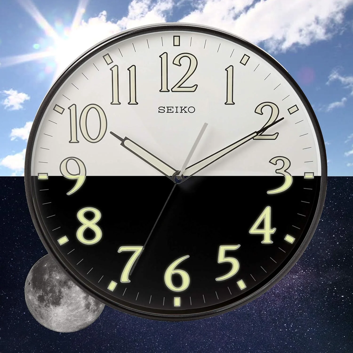 ساعت دیواری سیکو با قاب مشکی و اعداد شبتاب 30 سانتیمتری ساعت دیواری سیکو با قاب مشکی و اعداد شبتاب 30 سانتیمتری