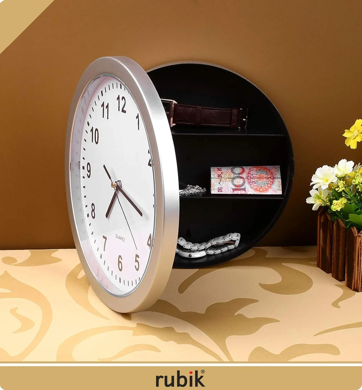 ساعت دیواری روبیک با محفظه امن مخفی، ساعت گرد 10 اینچی با اعداد بزرگ مشکی برای خانه، تزئینات آشپزخانه ساعت دیواری روبیک با محفظه امن مخفی، ساعت گرد 10 اینچی با اعداد بزرگ مشکی برای خانه، تزئینات آشپزخانه