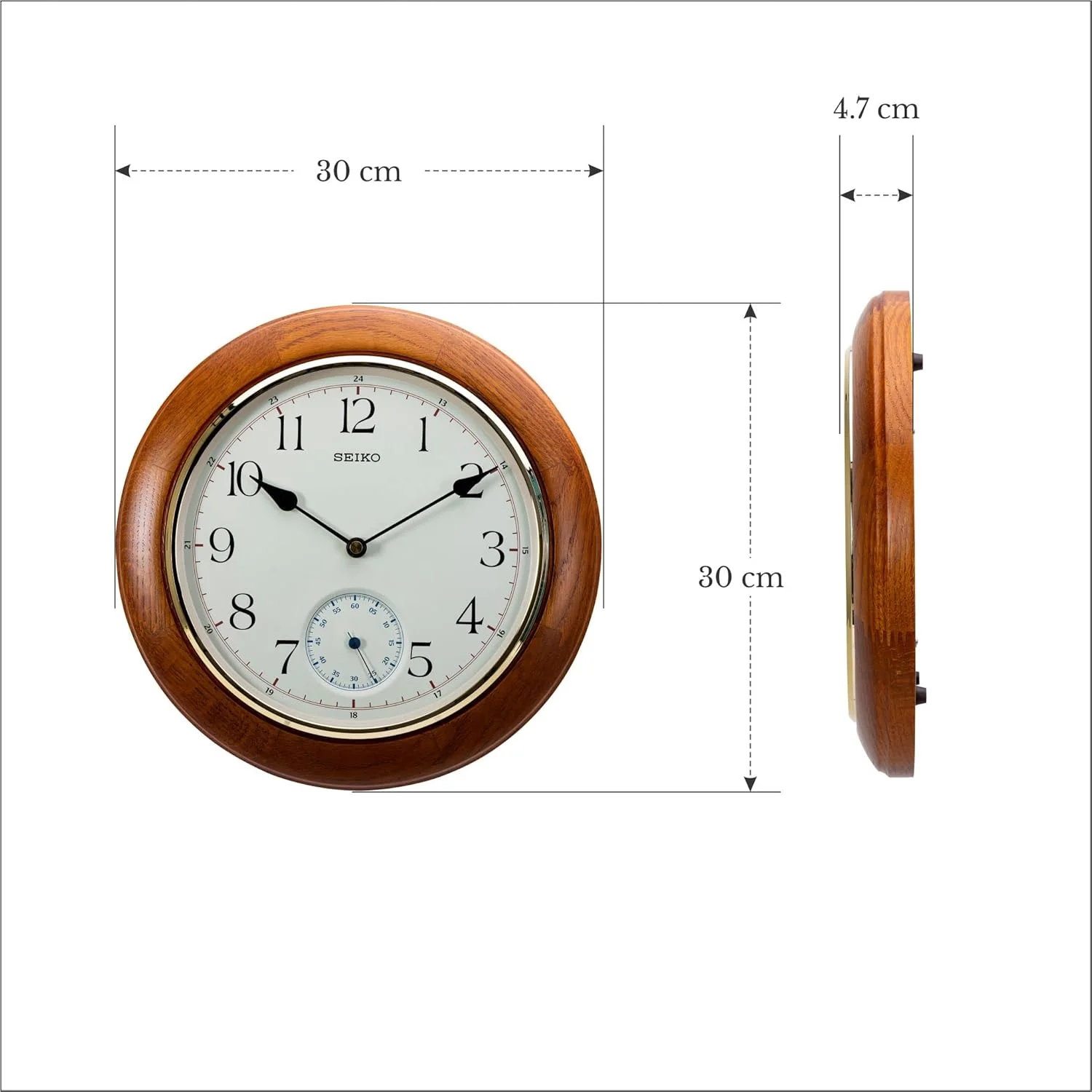 ساعت دیواری چوبی قهوه ای آنالوگ گرد شیک SEIKO با ثانیه شمار دوتایی (اندازه: 30 x 4.7 x 30 سانتی متر | وزن: 1250 گرم) QXA432BN ساعت دیواری چوبی قهوه ای آنالوگ گرد شیک SEIKO با ثانیه شمار دوتایی (اندازه: 30 x 4.7 x 30 سانتی متر | وزن: 1250 گرم) QXA432BN