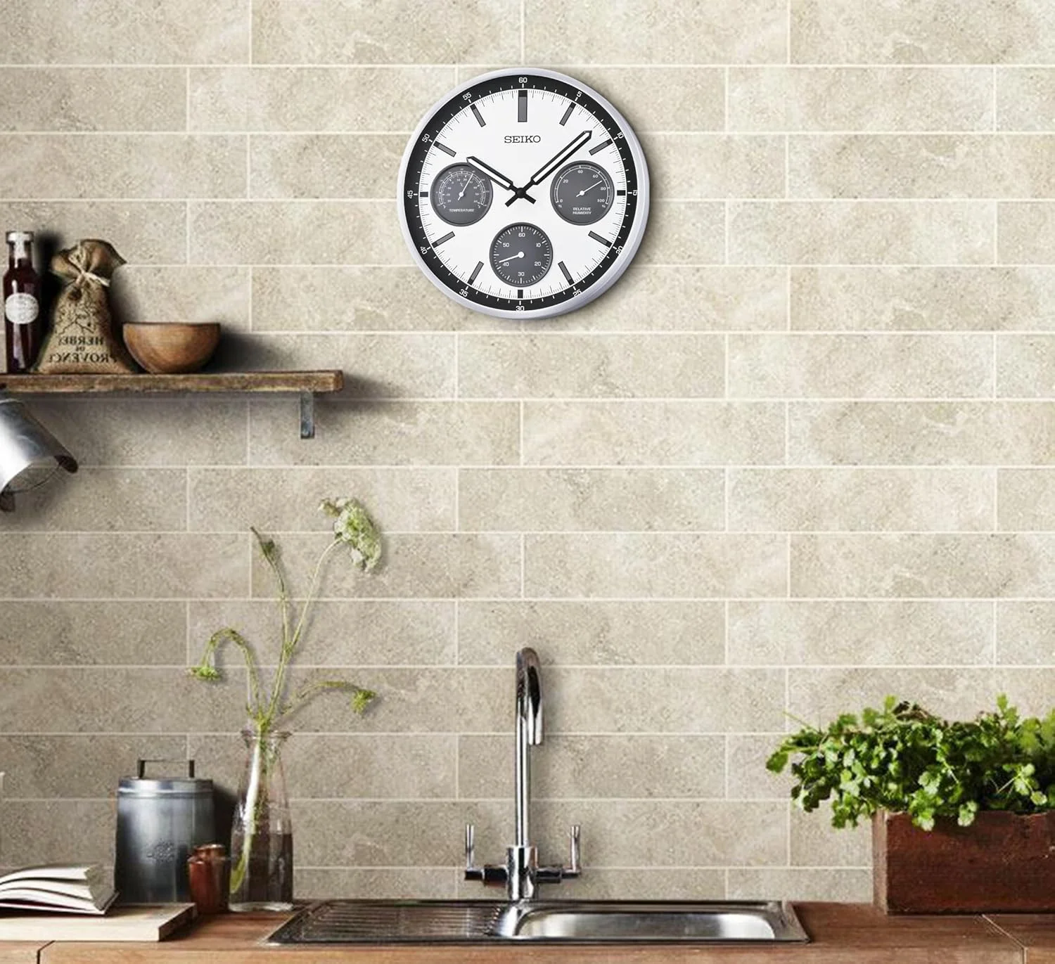 ساعت دیواری بدون صدا SEIKO Shelby، نقره ای، 13 اینچ