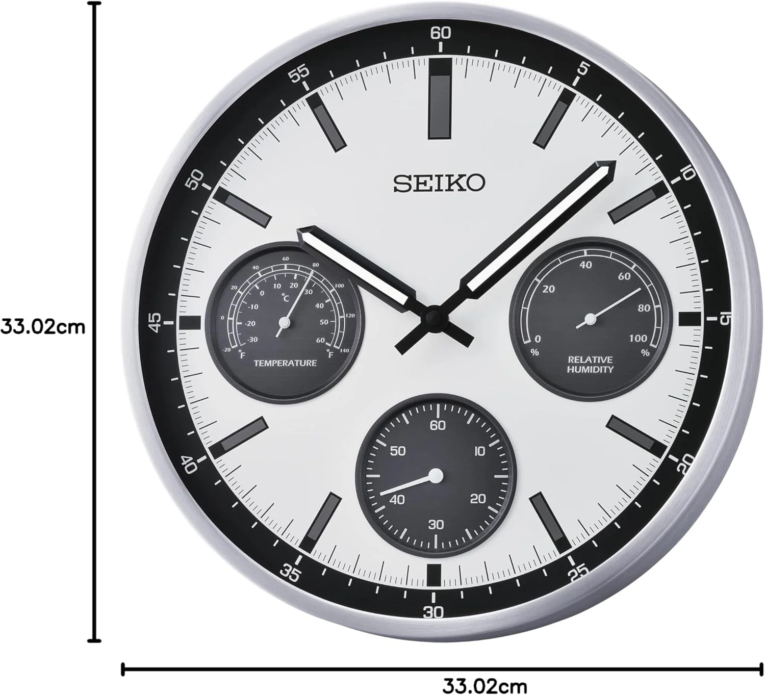 ساعت دیواری بدون صدا SEIKO Shelby، نقره ای، 13 اینچ