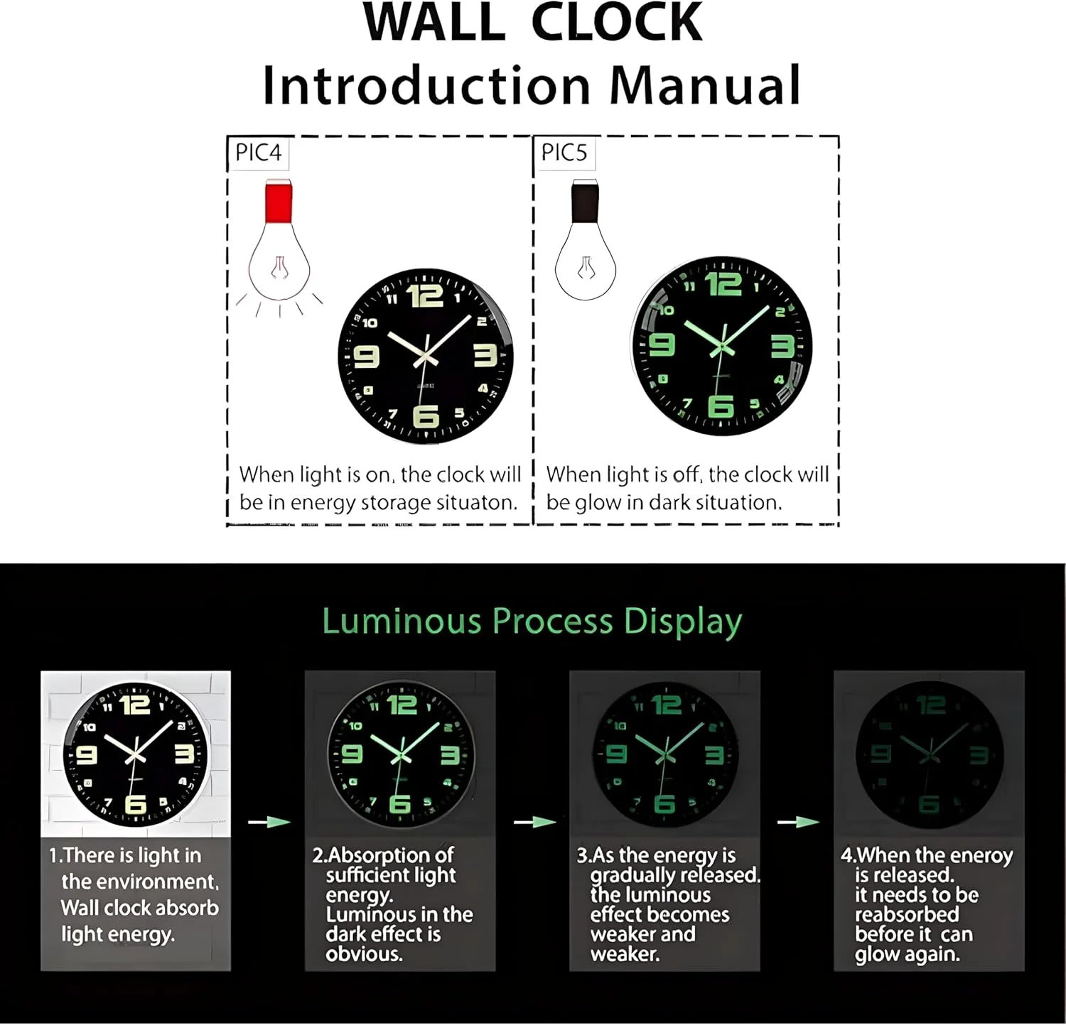 ساعت دیواری شب‌تاب X spring، ساعت دیواری مدرن و بی‌صدا با اعداد و عقربه‌های شب‌تاب بزرگ، ساعت دیواری گرد با باتری، ساعت دیواری برای دفتر، کلاس درس، حمام، آشپزخانه، اتاق خواب