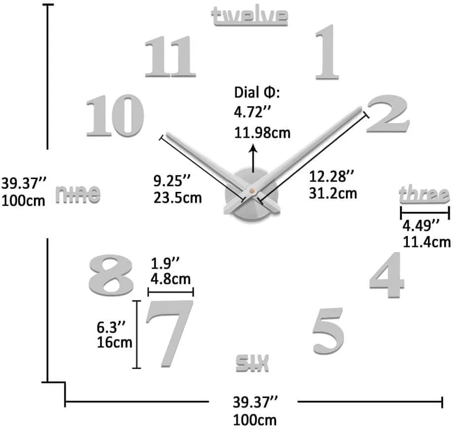 ساعت دیواری سه بعدی مدرن Vangold با استیکرهای اعداد آینه ای برای خانه، بزرگ