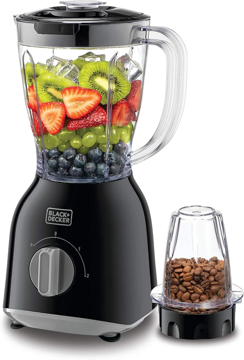 مخلوط کن بلک اند دکر با آسیاب، 400 وات، 2 عدد پارچ مخلوط کن 1.0 لیتری، 2 سرعته + کنترل پالس، تیغه های جداشدنی، سیستم قفل چرخشی، پایه های ضد لغزش، برای قهوه، گیاهان و اسموتی، مشکی - BX365PR-B5