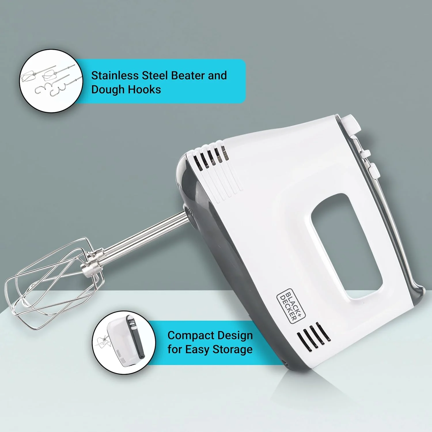 همزن دستی 300 وات بلک اند دکر مدل M350-B5 با رنگ سفید و 2 سال گارانتی