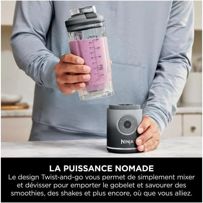 مخلوط کن قابل حمل نینجا بلاست مکس، 570 میلی لیتر، قابل شارژ، دارای لیوان و درب ضد نشت، 3 عملکرد مخلوط کردن، مناسب برای تهیه اسموتی، شیک پروتئین و گرانیته، خاکستری خنک BC251EUGY