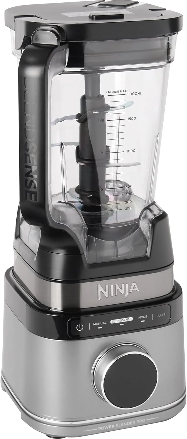 مخلوط کن حرفه ای نینجا دیتکت پاور با توان 1200 وات، ظرفیت 2 لیتر (حداکثر ظرفیت مایع 1900 میلی لیتر)، مخلوط کن قدرتمند برای اسموتی، خرد کردن سبزیجات و مخلوط کردن نوشیدنی های یخی، مشکی، TB201EU