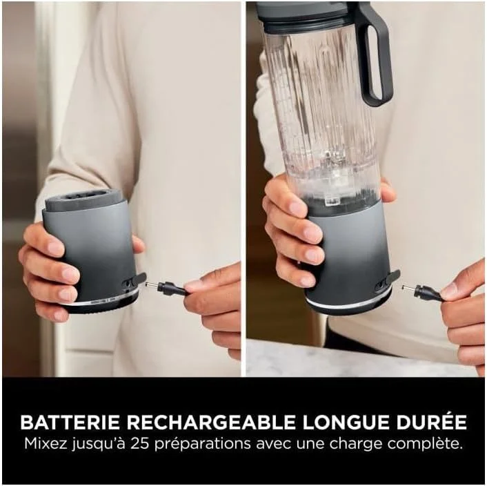 مخلوط کن قابل حمل نینجا بلاست مکس، 570 میلی لیتر، قابل شارژ، دارای لیوان و درب ضد نشت، 3 عملکرد مخلوط کردن، مناسب برای تهیه اسموتی، شیک پروتئین و گرانیته، خاکستری خنک BC251EUGY