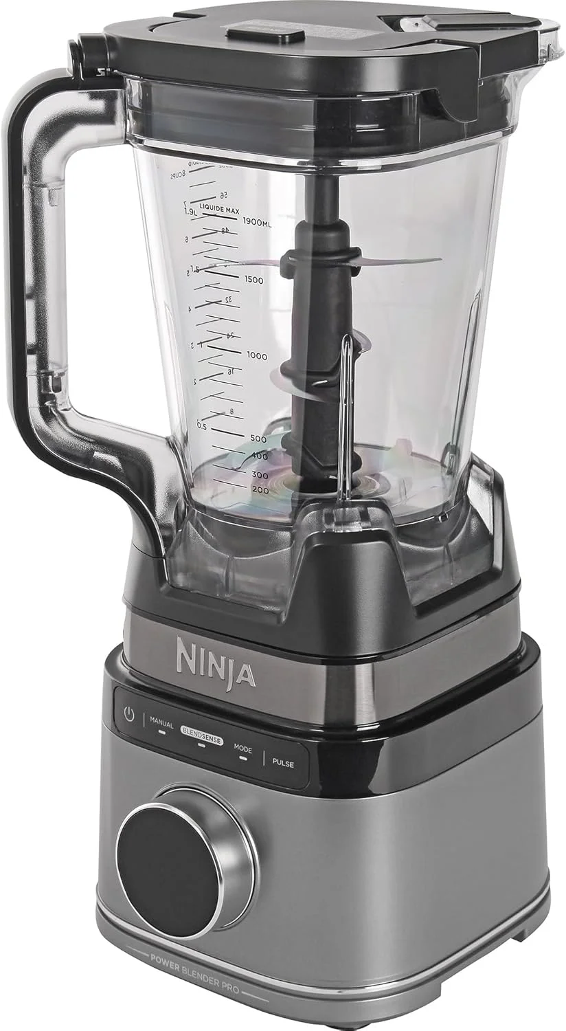 مخلوط کن حرفه ای نینجا دیتکت پاور با توان 1200 وات، ظرفیت 2 لیتر (حداکثر ظرفیت مایع 1900 میلی لیتر)، مخلوط کن قدرتمند برای اسموتی، خرد کردن سبزیجات و مخلوط کردن نوشیدنی های یخی، مشکی، TB201EU