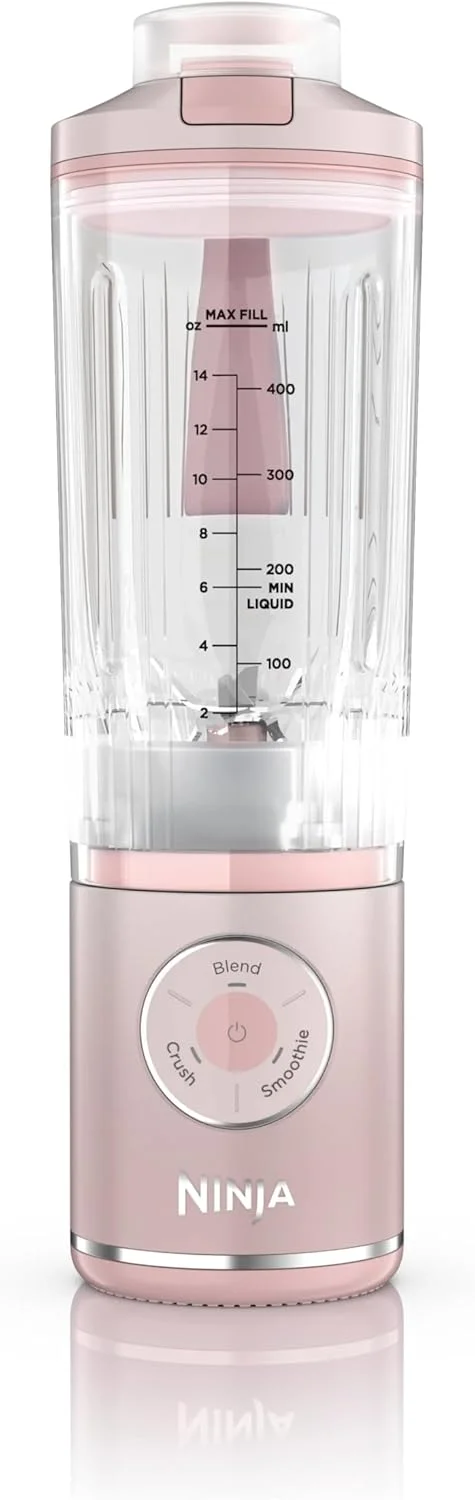 مخلوط کن قابل حمل نینجا بلاست مکس، 570 میلی لیتر، قابل شارژ، دارای لیوان و درب ضد نشت، 3 عملکرد مخلوط کردن، مناسب برای تهیه اسموتی، شیک پروتئین و گرانول، صورتی پودری BC251EUPK
