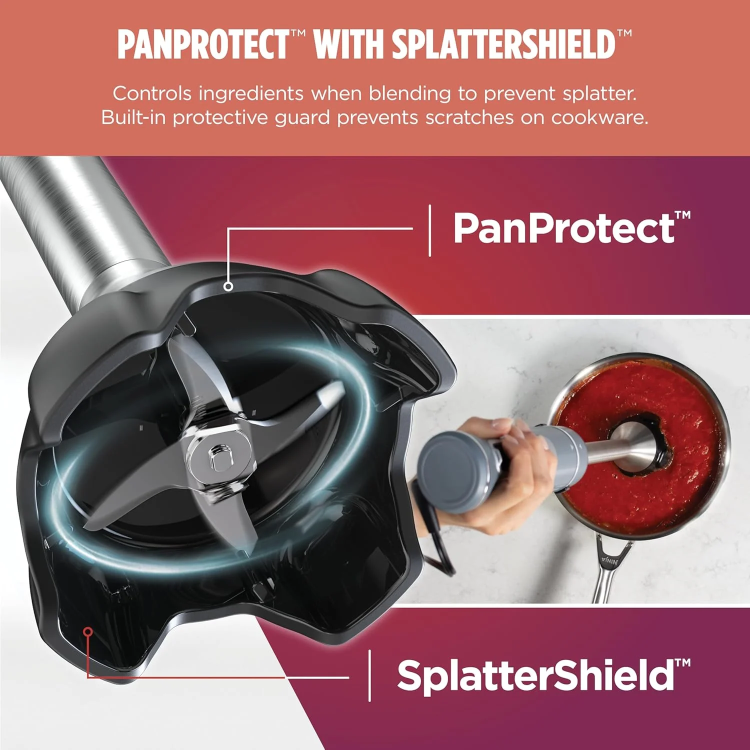 مخلوط کن غوطه وری و همزن نینجا، مخلوط کن دستی، 4 سرعت، با محافظ ضد پاشش و PanProtect، ظرف مخلوط کن 4 فنجانی، قابل شستشو در ماشین ظرفشویی، سیم 5 فوتی، ارگونومیک، خاکستری تیره، CI201GY