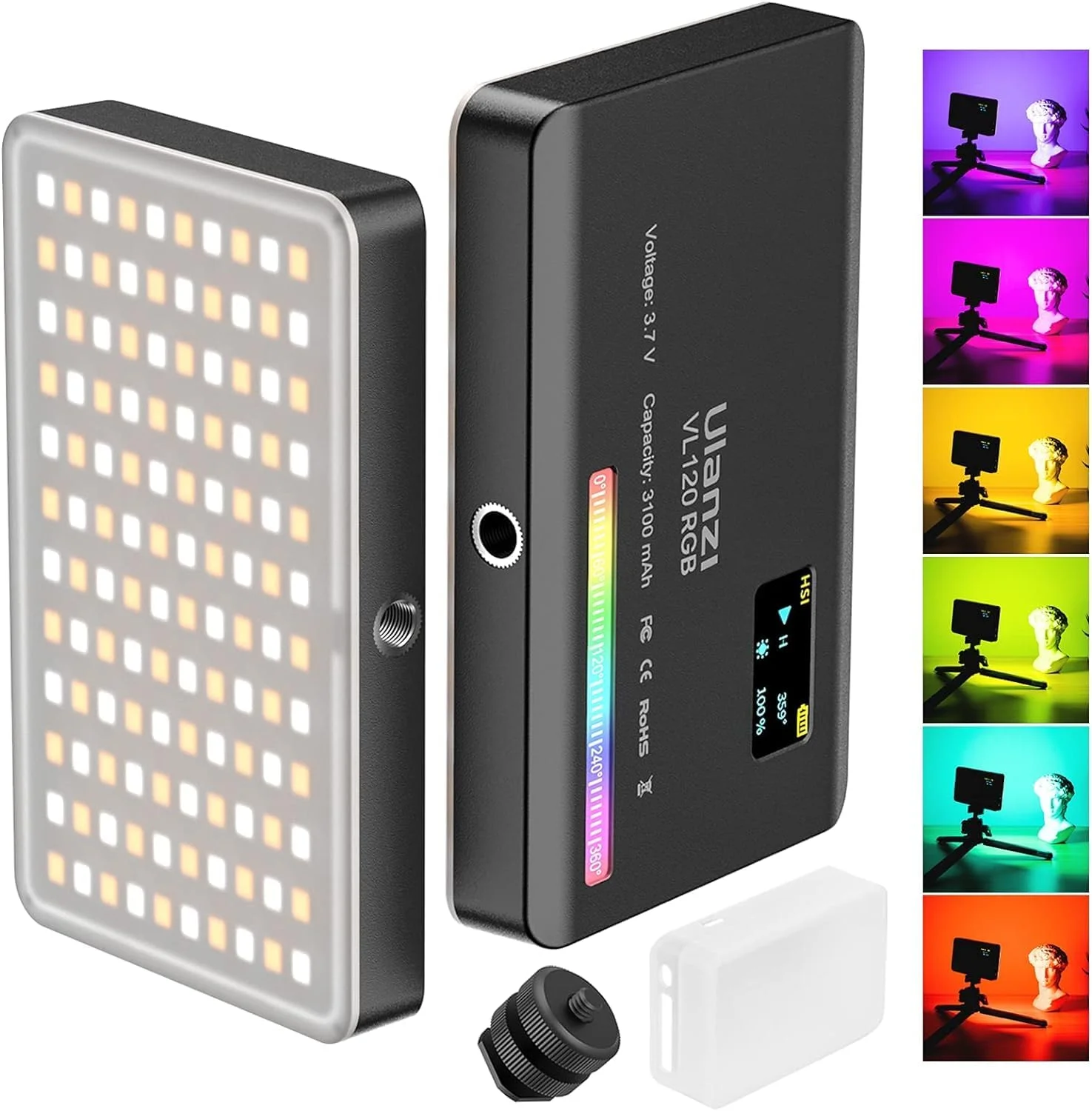 نور ویدئویی LED RGB مدل ULANZI VL120، نور دوربین قابل حمل 360 درجه تمام رنگی، CRI 95+، لامپ پنلی قابل تنظیم 2500-9000K با LCD، نورپردازی DSLR قابل شارژ 3100mAh برای وبلاگ نویسی، عکاسی، کنفرانس ویدیویی
