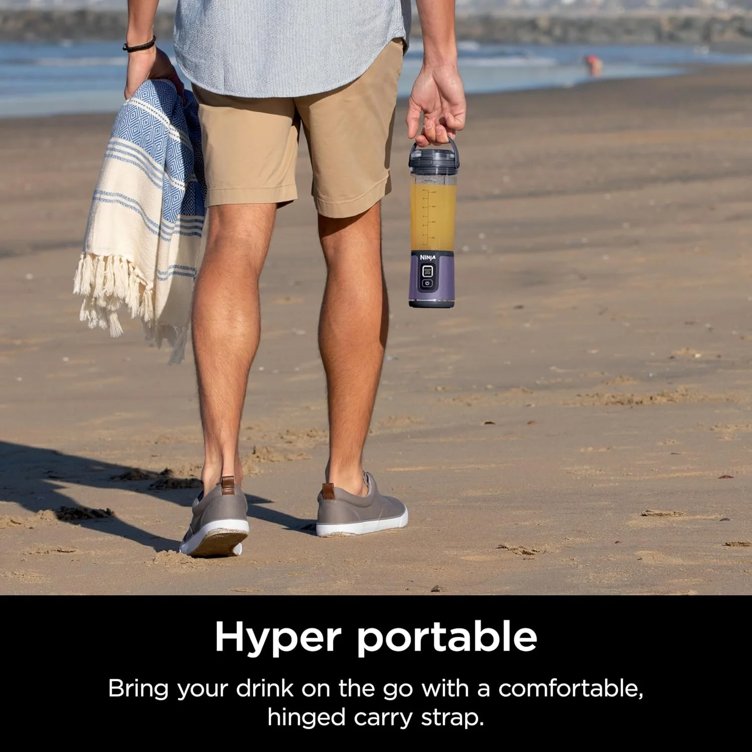 مخلوط کن قابل حمل نینجا بلاست، بی سیم، ظرف 532 میلی لیتری، مخلوط کن شخصی برای شیک و اسموتی، بدون BPA، درب ضد نشت و دهانه نوشیدنی، قابل شارژ با USB-C، قطعات قابل شستشو در ماشین ظرفشویی، بنفش متالیک، BC151PL