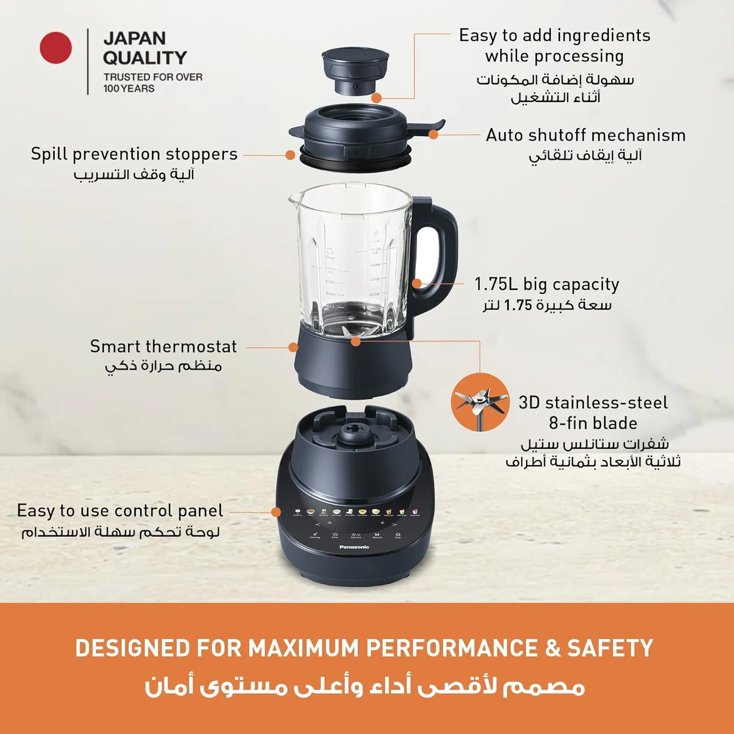 مخلوط کن همه کاره پرقدرت 1100 واتی پاناسونیک، 9 منوی خودکار، تایمر 12 ساعته، خود تمیز شونده، مخلوط و پخت - MX-HG6401