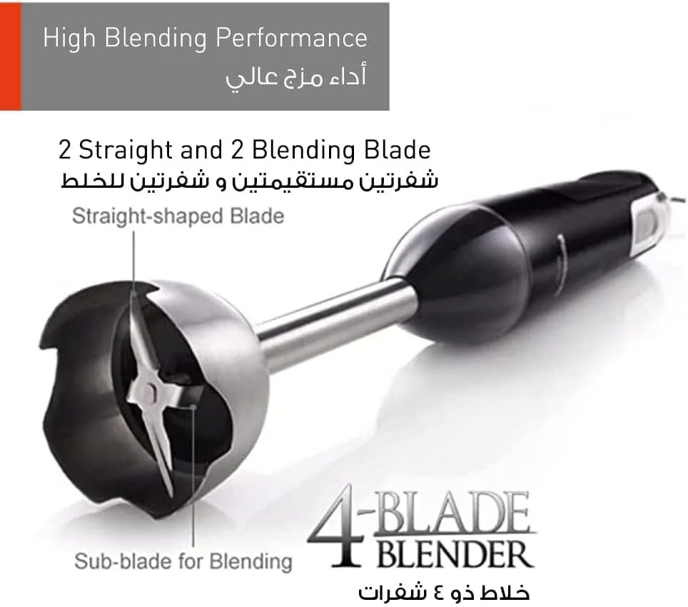 مخلوط کن دستی پاناسونیک 600 وات حداکثر توان موتور قفل شده، 4 تیغه با شکل منحصر به فرد برای برش یکنواخت و صاف، دارای لوازم جانبی خردکن و همزن، ظرف برای خرد کردن و رنده کردن، کنترل سرعت متغیر مخلوط کن دستی پاناسونیک 600 وات حداکثر توان موتور قفل شده، 4 تیغه با شکل منحصر به فرد برای برش یکنواخت و صاف، دارای لوازم جانبی خردکن و همزن، ظرف برای خرد کردن و رنده کردن، کنترل سرعت متغیر