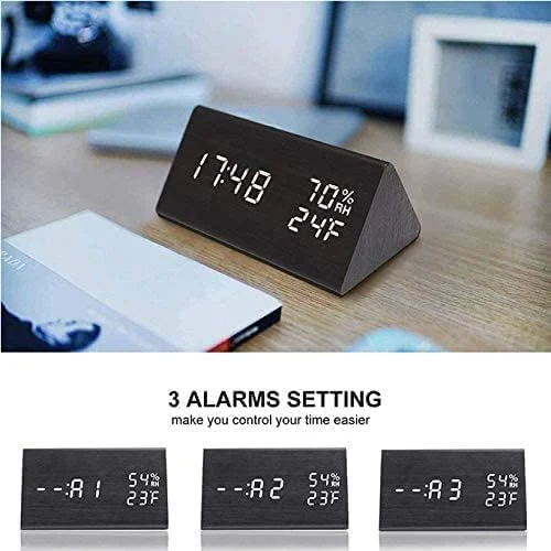 ساعت زنگ دار دیجیتال AMERTEER با نمایشگر LED، باطری خور، ساعت با 3 زنگ هشدار، تاریخ، دما و رطوبت، چراغ شب، کارکرد آسان، ساعت مدرن برای اتاق خواب، خانه، کودکان (مشکی)