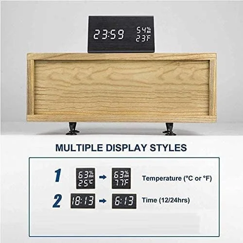 ساعت زنگ دار دیجیتال AMERTEER با نمایشگر LED، باطری خور، ساعت با 3 زنگ هشدار، تاریخ، دما و رطوبت، چراغ شب، کارکرد آسان، ساعت مدرن برای اتاق خواب، خانه، کودکان (مشکی)