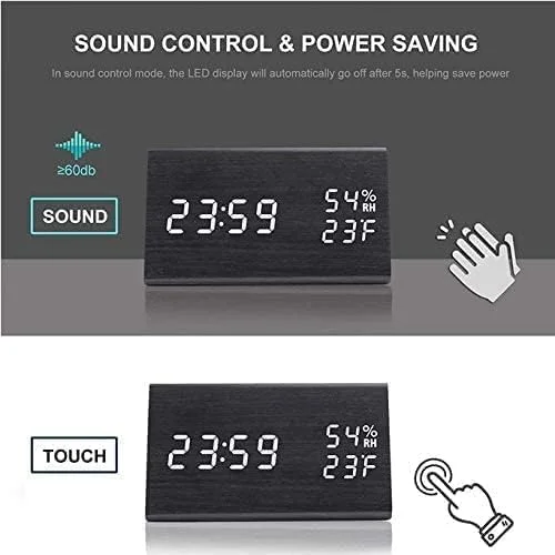 ساعت زنگ دار دیجیتال AMERTEER با نمایشگر LED، باطری خور، ساعت با 3 زنگ هشدار، تاریخ، دما و رطوبت، چراغ شب، کارکرد آسان، ساعت مدرن برای اتاق خواب، خانه، کودکان (مشکی)