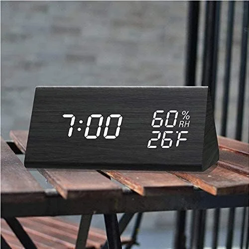 ساعت زنگ دار دیجیتال AMERTEER با نمایشگر LED، باطری خور، ساعت با 3 زنگ هشدار، تاریخ، دما و رطوبت، چراغ شب، کارکرد آسان، ساعت مدرن برای اتاق خواب، خانه، کودکان (مشکی)
