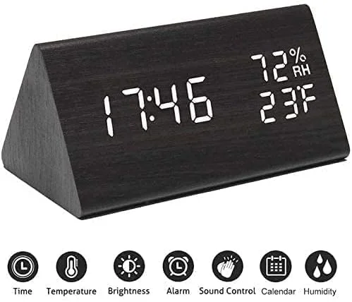 ساعت زنگ دار دیجیتال AMERTEER با نمایشگر LED، باطری خور، ساعت با 3 زنگ هشدار، تاریخ، دما و رطوبت، چراغ شب، کارکرد آسان، ساعت مدرن برای اتاق خواب، خانه، کودکان (مشکی)