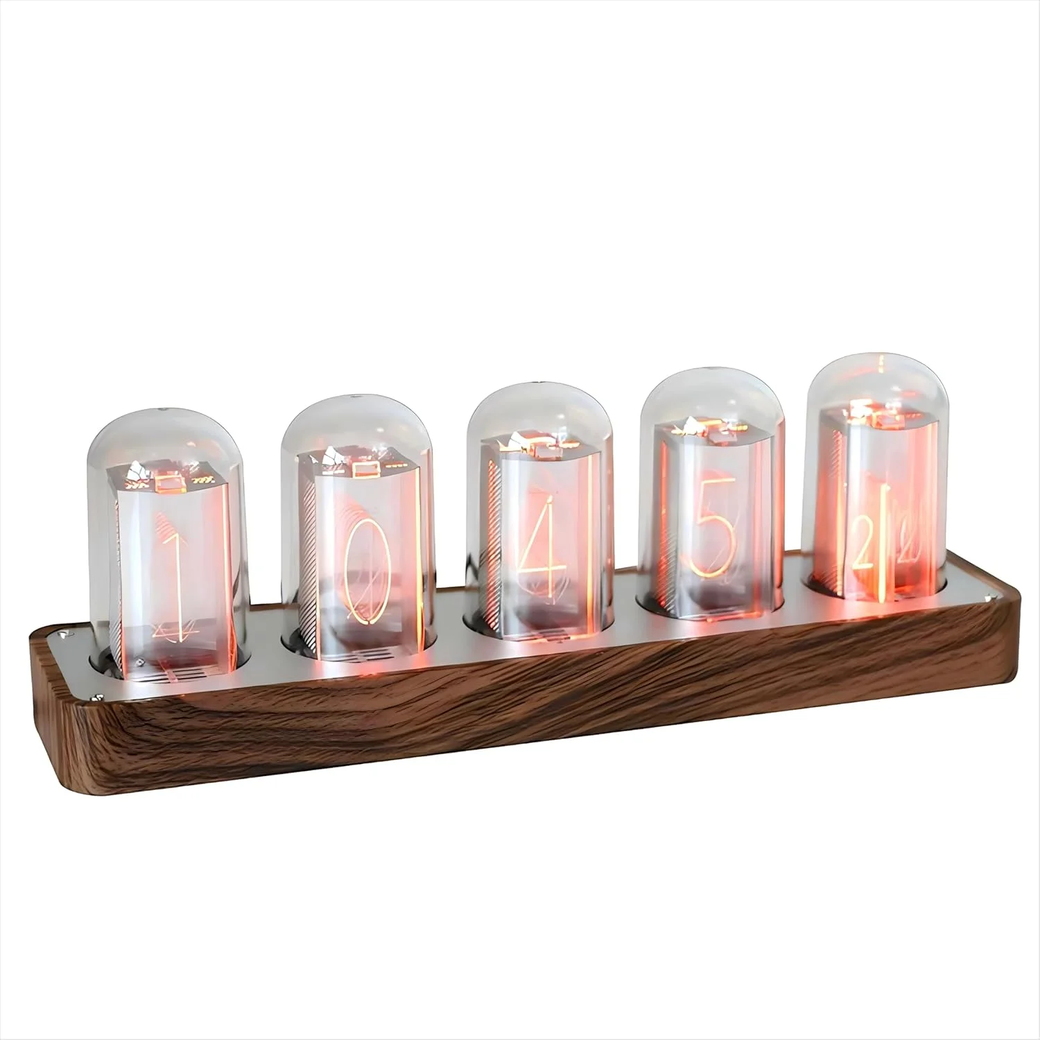 ساعت رومیزی دیجیتال چوبی ClocTeck Nixie Tube برای اتاق خواب، پشتیبانی از کالیبراسیون زمان Wi-Fi، زنگ هشدار، نمایش 12/24 ساعته، بدون نیاز به مونتاژ - یک هدیه رترو برای تزئین میز و اتاق خواب شما