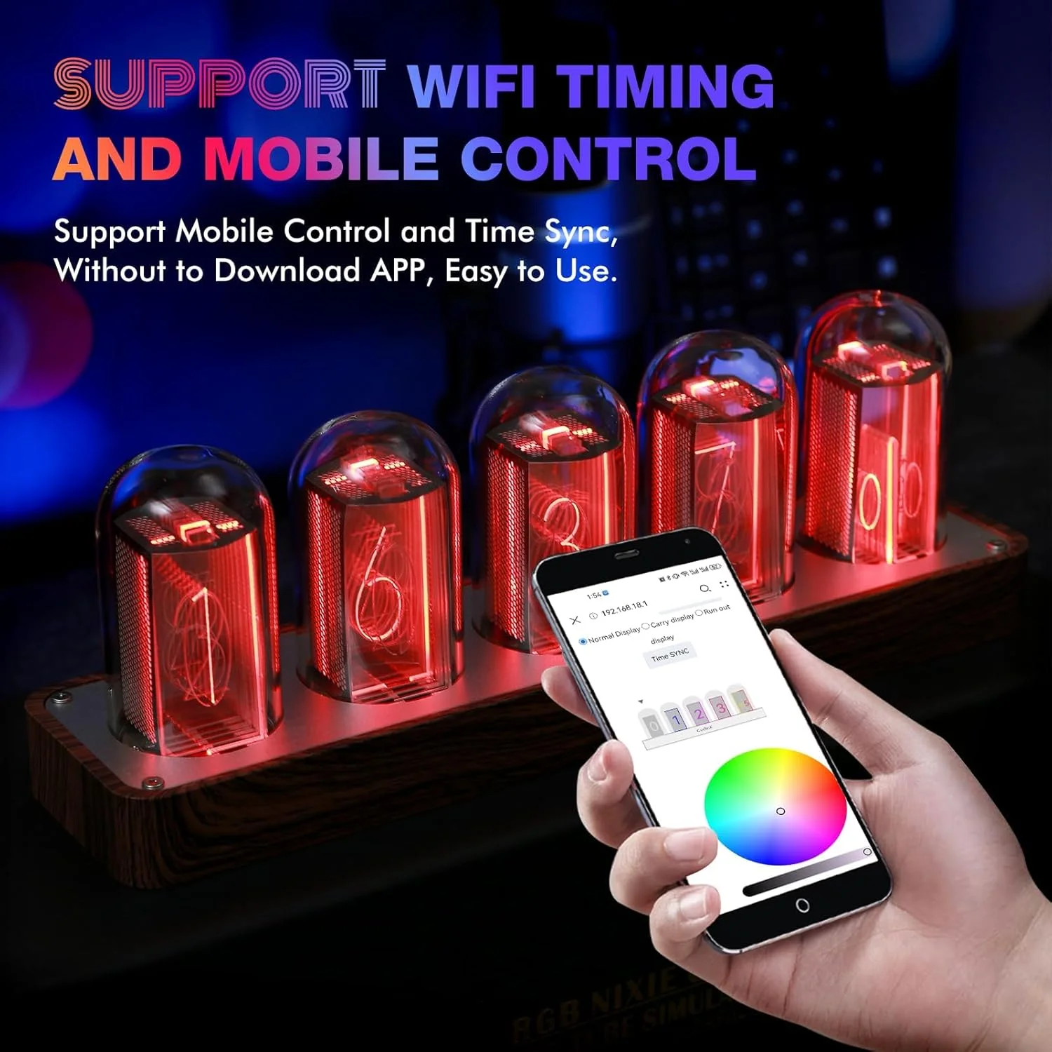 ساعت رومیزی دیجیتال چوبی ClocTeck Nixie Tube برای اتاق خواب، پشتیبانی از کالیبراسیون زمان Wi-Fi، زنگ هشدار، نمایش 12/24 ساعته، بدون نیاز به مونتاژ - یک هدیه رترو برای تزئین میز و اتاق خواب شما