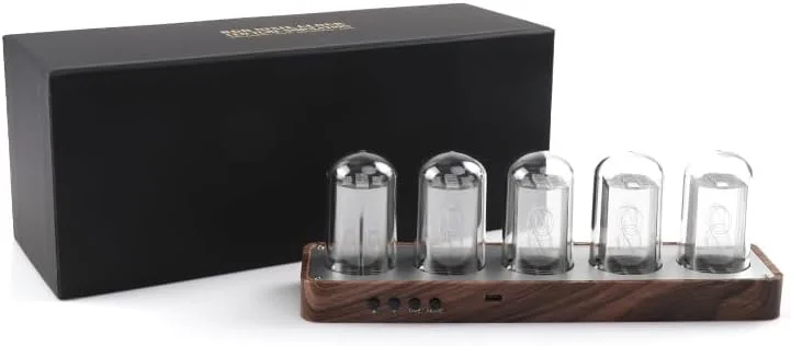 ساعت رومیزی دیجیتال چوبی ClocTeck Nixie Tube برای اتاق خواب، پشتیبانی از کالیبراسیون زمان Wi-Fi، زنگ هشدار، نمایش 12/24 ساعته، بدون نیاز به مونتاژ - یک هدیه رترو برای تزئین میز و اتاق خواب شما