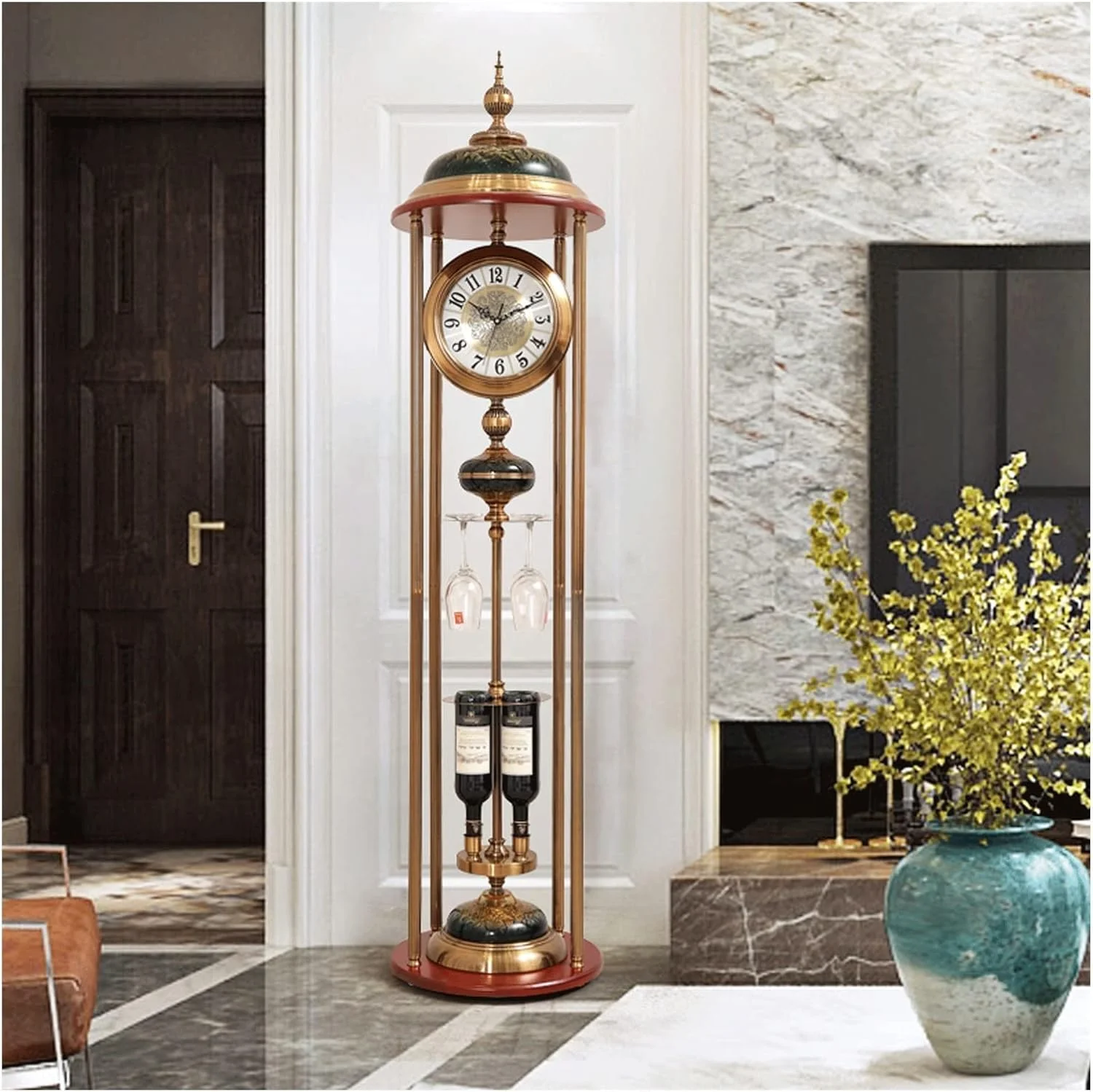ساعت ایستاده Hhmmei2024-23، ساعت ایستاده سنتی، ساعت قفسی رترو، ساعت های خانگی، عمودی برای اتاق نشیمن، میز با تزئینات، دکوراسیون شیک منزل