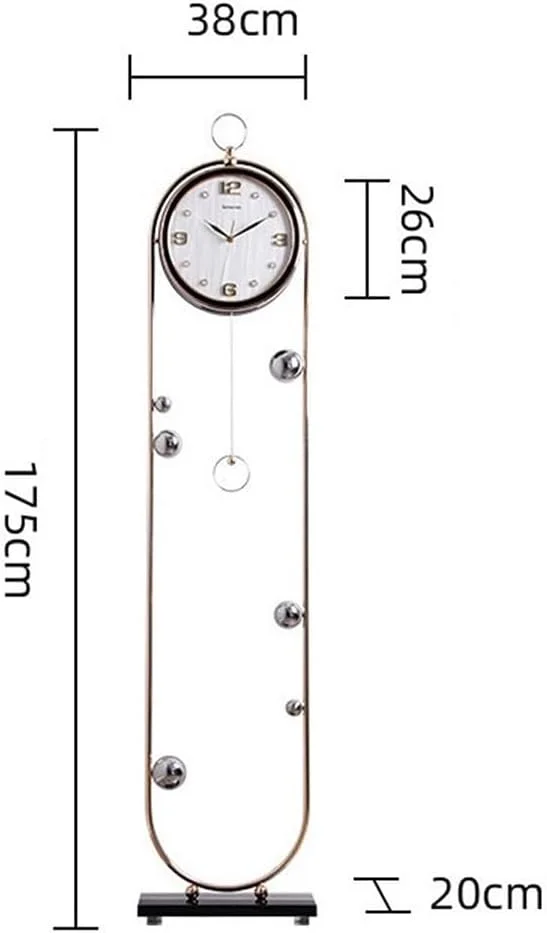 ساعت ایستاده Hhmmei2024-23، دکوراسیون مدرن منزل با روکش طلایی، دارای سبد ذخیره سازی، جا بطری، ساعت عمودی دکوراسیون منزل