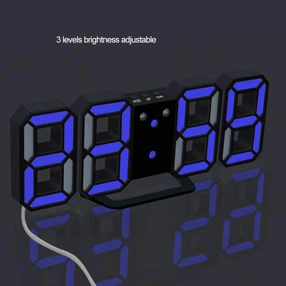 ساعت دیجیتال LED سه بعدی Walmeck با حالت شب درخشان، روشنایی قابل تنظیم، ساعت رومیزی الکترونیکی با نمایشگر 24/12 ساعته، ساعت زنگ دار قابل آویزان کردن روی دیوار