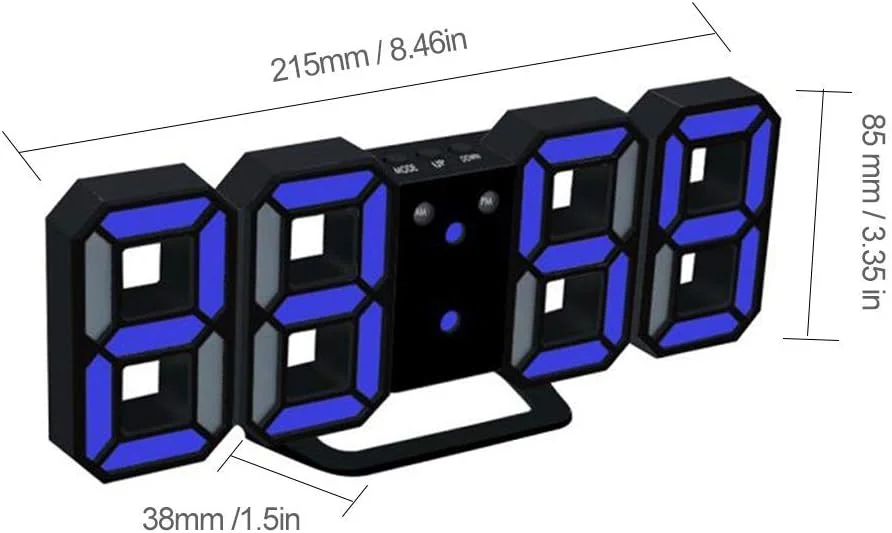 ساعت دیجیتال LED سه بعدی Walmeck با حالت شب درخشان، روشنایی قابل تنظیم، ساعت رومیزی الکترونیکی با نمایشگر 24/12 ساعته، ساعت زنگ دار قابل آویزان کردن روی دیوار