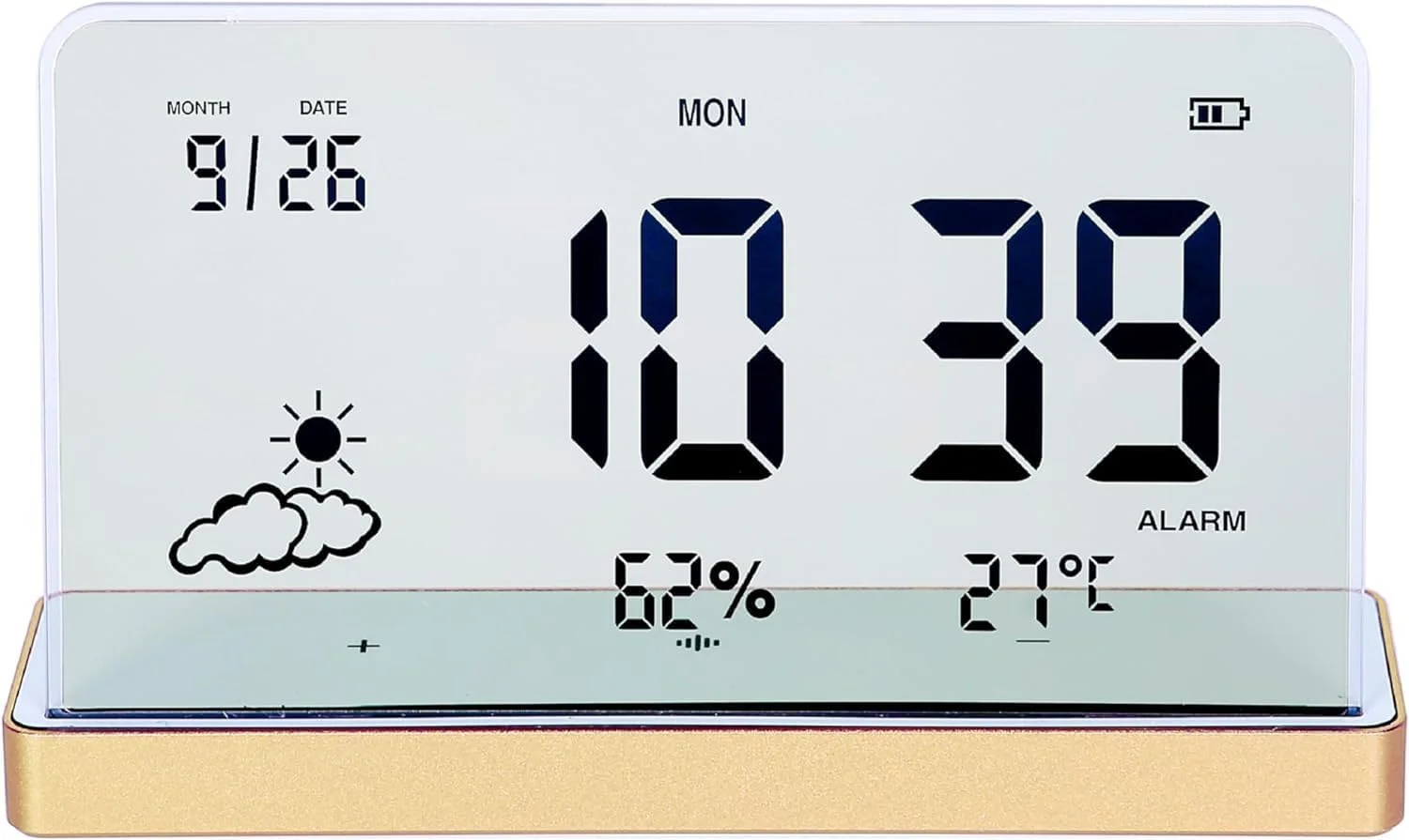 ساعت زنگ دار هوشمند KASTWAVE برای اتاق خواب، 3 زنگ قابل تنظیم، صفحه نمایش LCD واضح با دما و رطوبت، عمر باتری 40+ روز، هدیه ای برای خانه