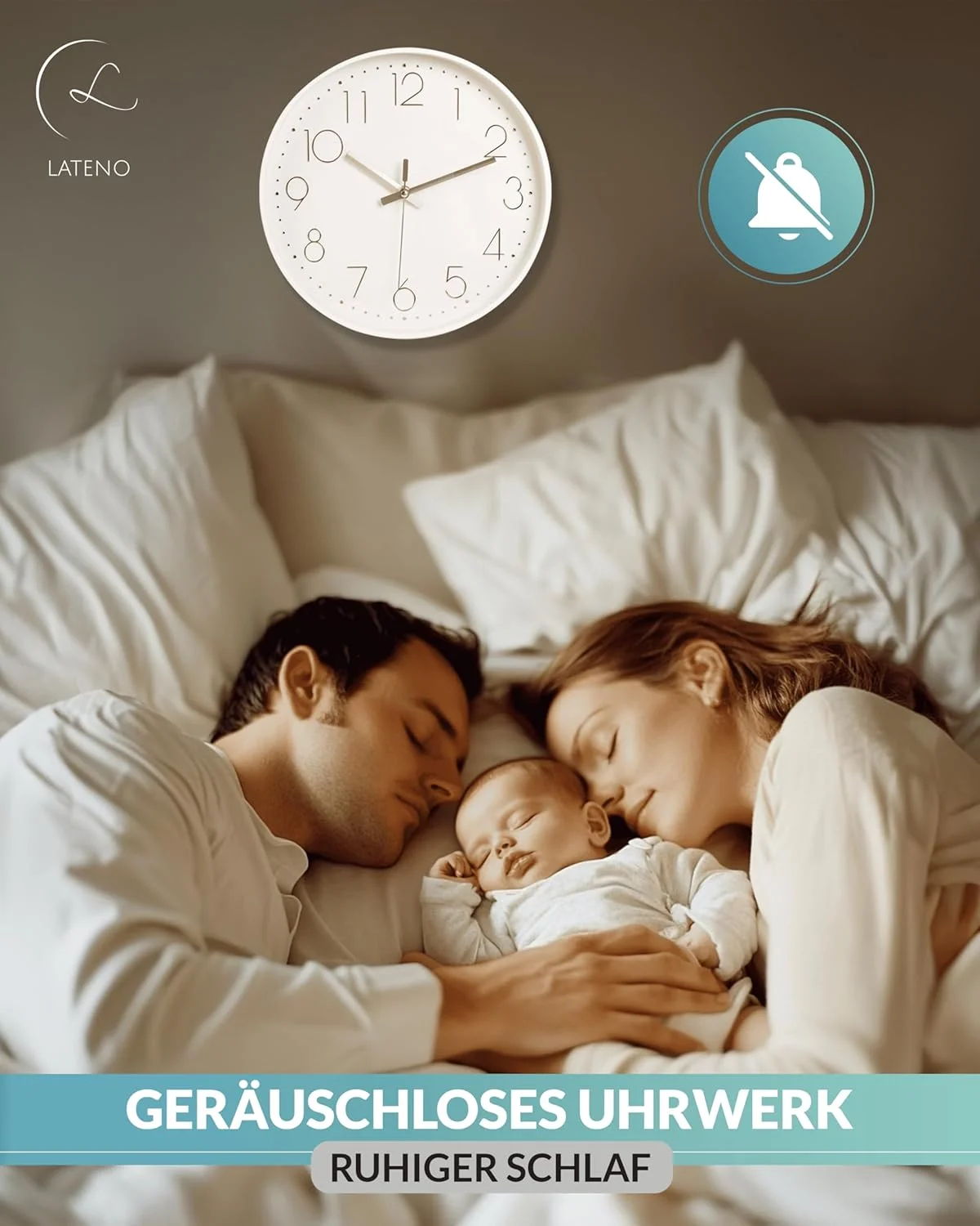 لاتنو - ساعت دیواری برای ایستادن یا آویزان کردن - بژ 20 سانتی متر - بی صدا - کلاسیک و مدرن - بدون صدای تیک تاک - برای اتاق نشیمن