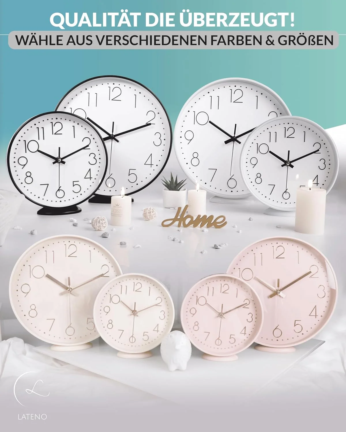 لاتنو - ساعت دیواری برای ایستادن یا آویزان کردن - بژ 20 سانتی متر - بی صدا - کلاسیک و مدرن - بدون صدای تیک تاک - برای اتاق نشیمن