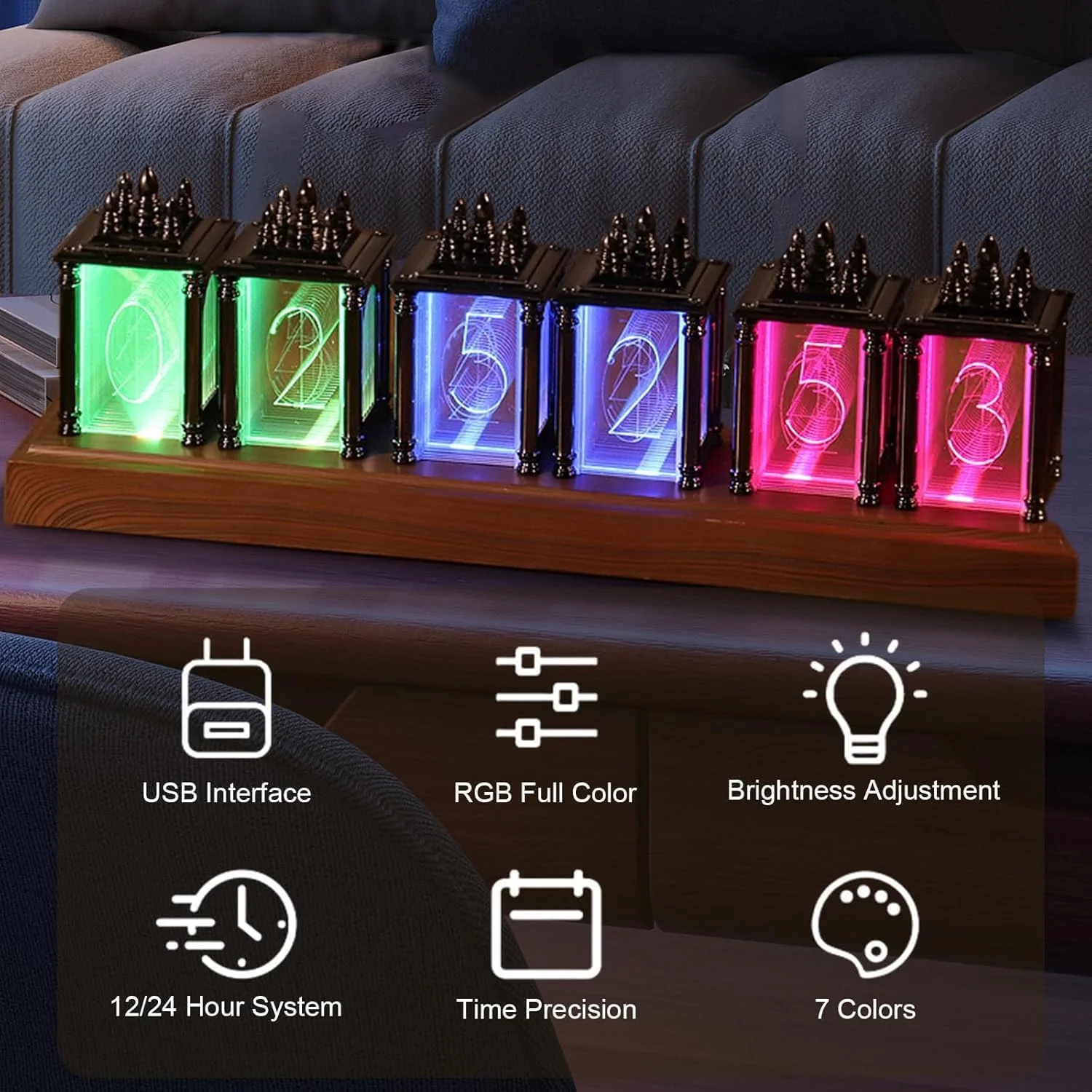 ساعت لامپ نیکسی NALACAL، با LED RGB، نمایش تاریخ و زمان DIY، حافظه خاموش، حالت های متعدد، سوئیچ 12/24 ساعته - ساعت لوله USB برای هدیه و دکوراسیون