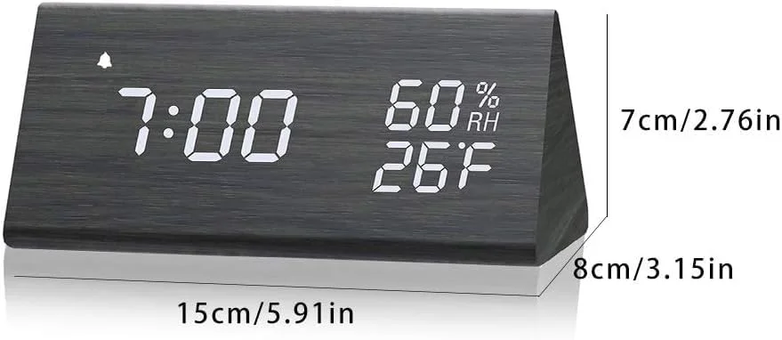 ساعت زنگ دار چوبی دیجیتال NALACAL با نمایشگر LED، تشخیص رطوبت و دما، 3 تنظیم زنگ هشدار، و روشنایی 3 سطح، ساعت برقی برای میز اتاق خواب، چوب سیاه ساعت زنگ دار چوبی دیجیتال NALACAL با نمایشگر LED، تشخیص رطوبت و دما، 3 تنظیم زنگ هشدار، و روشنایی 3 سطح، ساعت برقی برای میز اتاق خواب، چوب سیاه
