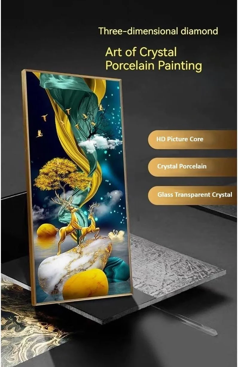 نقاشی دیواری کریستال фарфор BLISS VIE با ساعت دیواری دیجیتال قاب آلیاژ آلومینیوم تزئینی مدرن لوکس برای اتاق نشیمن، اتاق خواب، هتل، رستوران، خانه تعطیلات (ماه با LED بزرگ)