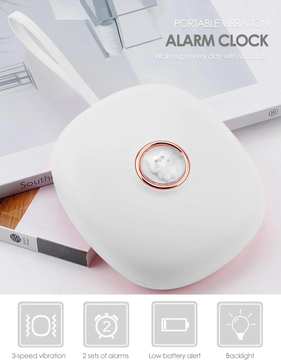 ساعت زنگ دار دیجیتال لرزشی برای خواب سنگین، کم شنوایان، نوجوانان ناشنوا، ساعت زنگ دار LED قابل حمل، لرزاننده تخت زیر بالش، باطری خور برای مسافرت یا استفاده در منزل