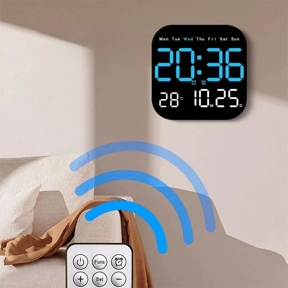 ساعت دیواری دیجیتال 9 اینچی LED با کنترل از راه دور برای دکوراسیون اتاق نشیمن، هفته/تاریخ/دما، روشنایی خودکار، ایستاده و آویزان برای اتاق نشیمن، اتاق خواب، دکوراسیون اداری