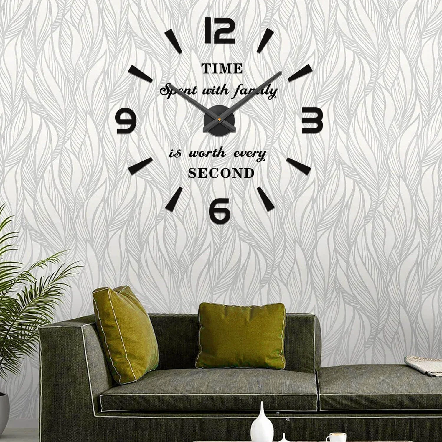 ساعت دیواری بزرگ بدون قاب Vangold Modern Mute DIY با آینه سه بعدی، استیکر فلزی، مناسب برای تزئینات منزل و دفتر کار (مشکی طلایی 73)