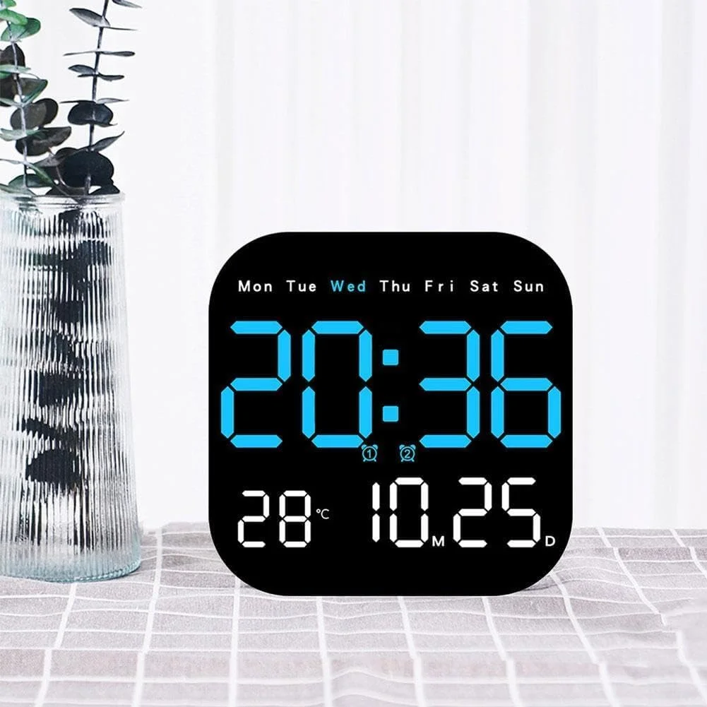 ساعت دیواری دیجیتال 9 اینچی LED با کنترل از راه دور برای دکوراسیون اتاق نشیمن، هفته/تاریخ/دما، روشنایی خودکار، ایستاده و آویزان برای اتاق نشیمن، اتاق خواب، دکوراسیون اداری