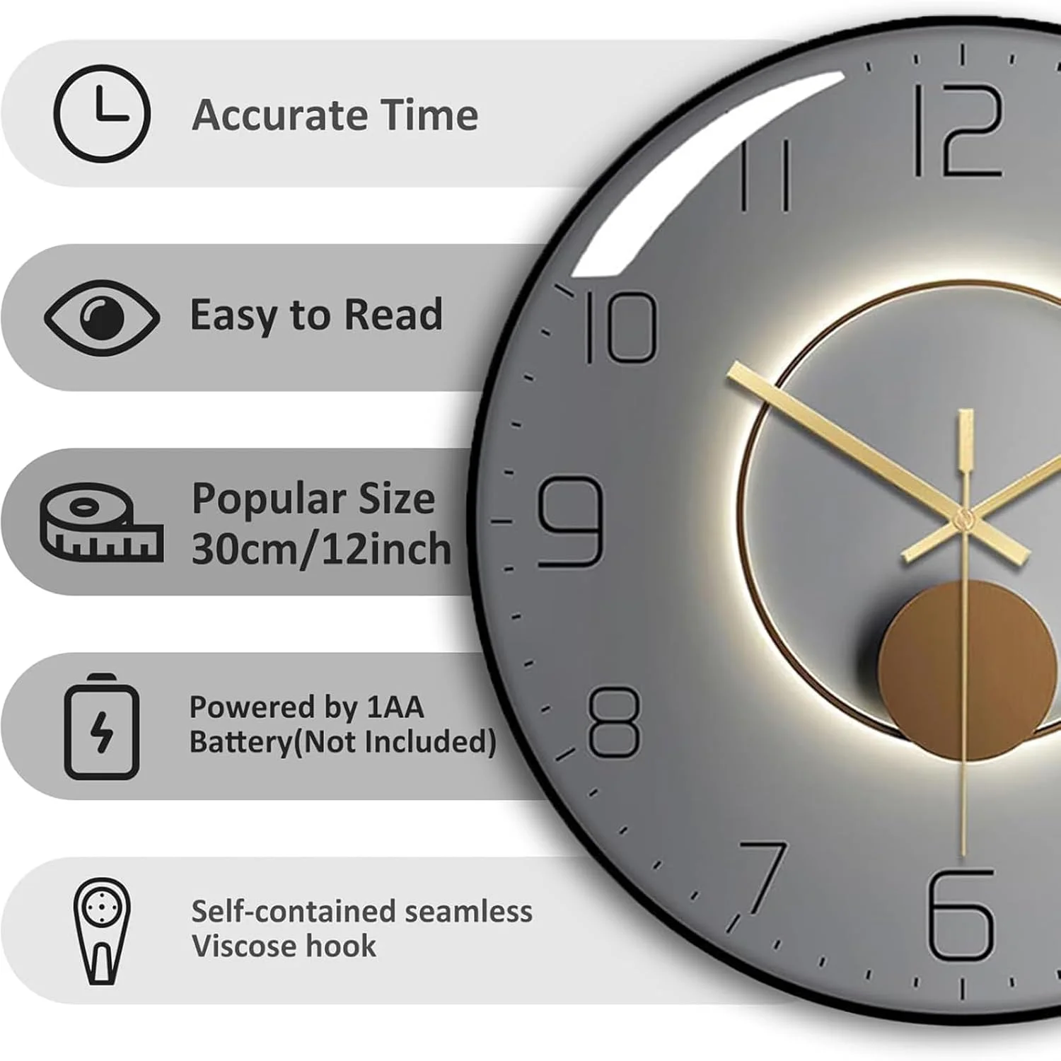 ساعت دیواری WuqWik، ساعت گرد کلاسی 12 اینچی، ساعت دیواری بزرگ شیشه ای منحنی سه بعدی، ساعت کوارتز بی صدا بدون تیک تاک با باتری، تزئینی برای مدرسه، دفتر، اتاق نشیمن