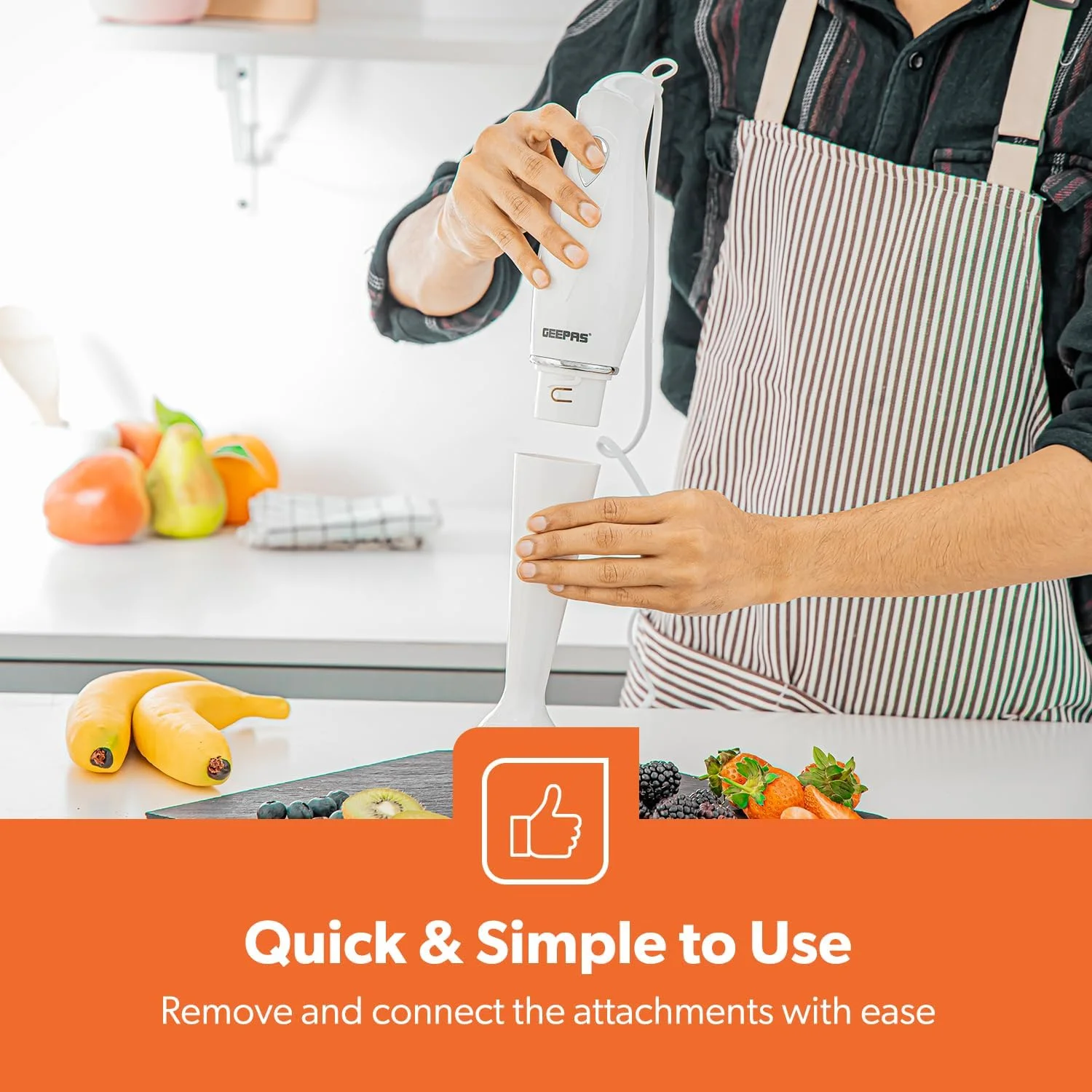 مخلوط کن دستی جیپاس، 2 سرعت، تیغه استیل ضد زنگ، GHB5467 | مخلوط کن دستی غوطه وری مجموعه غذا با میله جداشدنی | ایده آل برای اسموتی ها، شیک ها، آسیاب کردن مواد و میوه ها