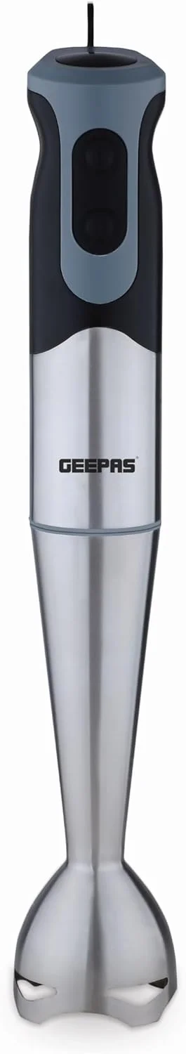 مخلوط کن دستی استیل 700 وات Geepas - موتور قدرتمند 2 سرعته با تیغه استیل و میله جداشدنی | ایده آل برای اسموتی، شیک، غذای کودک و میوه ها