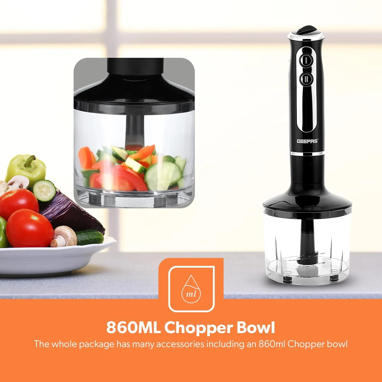 مخلوط کن دستی Geepas - چند منظوره قابل حمل | 2 سرعت با 8 سرعت متغیر، تیغه و همزن استیل ضد زنگ | اسموتی های عالی و آسیاب کردن قهوه