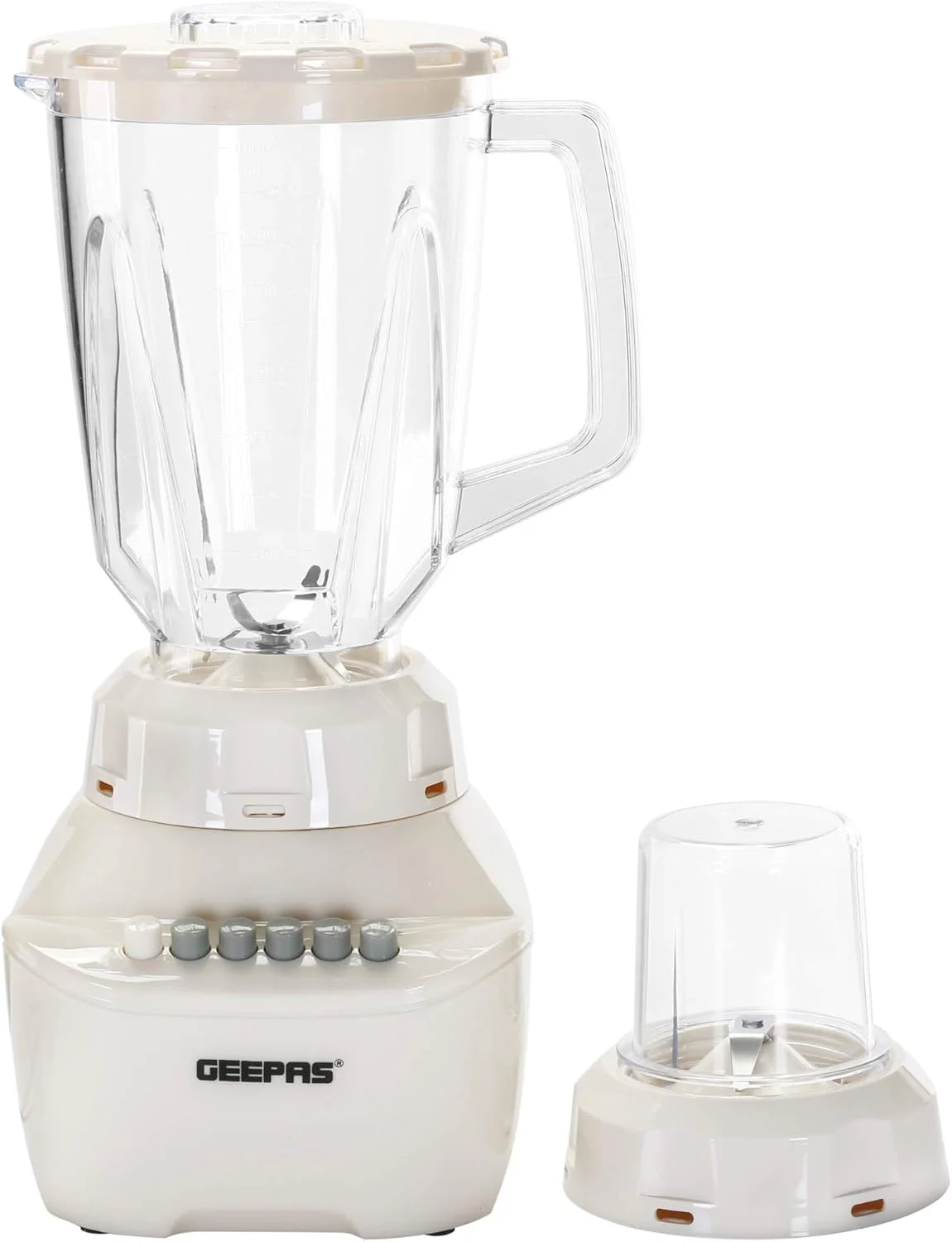 مخلوط کن چند منظوره 2 در 1 Geepas با توان 400 وات | تیغه های فولادی ضد زنگ، کنترل 4 سرعته با پالس | پارچ 1.5 لیتری، محافظت در برابر گرمای بیش از حد | یخ خردکن، خردکن، آسیاب قهوه و اسموتی ساز | 2 سال گارانتی مخلوط کن چند منظوره 2 در 1 Geepas با توان 400 وات | تیغه های فولادی ضد زنگ، کنترل 4 سرعته با پالس | پارچ 1.5 لیتری، محافظت در برابر گرمای بیش از حد | یخ خردکن، خردکن، آسیاب قهوه و اسموتی ساز | 2 سال گارانتی