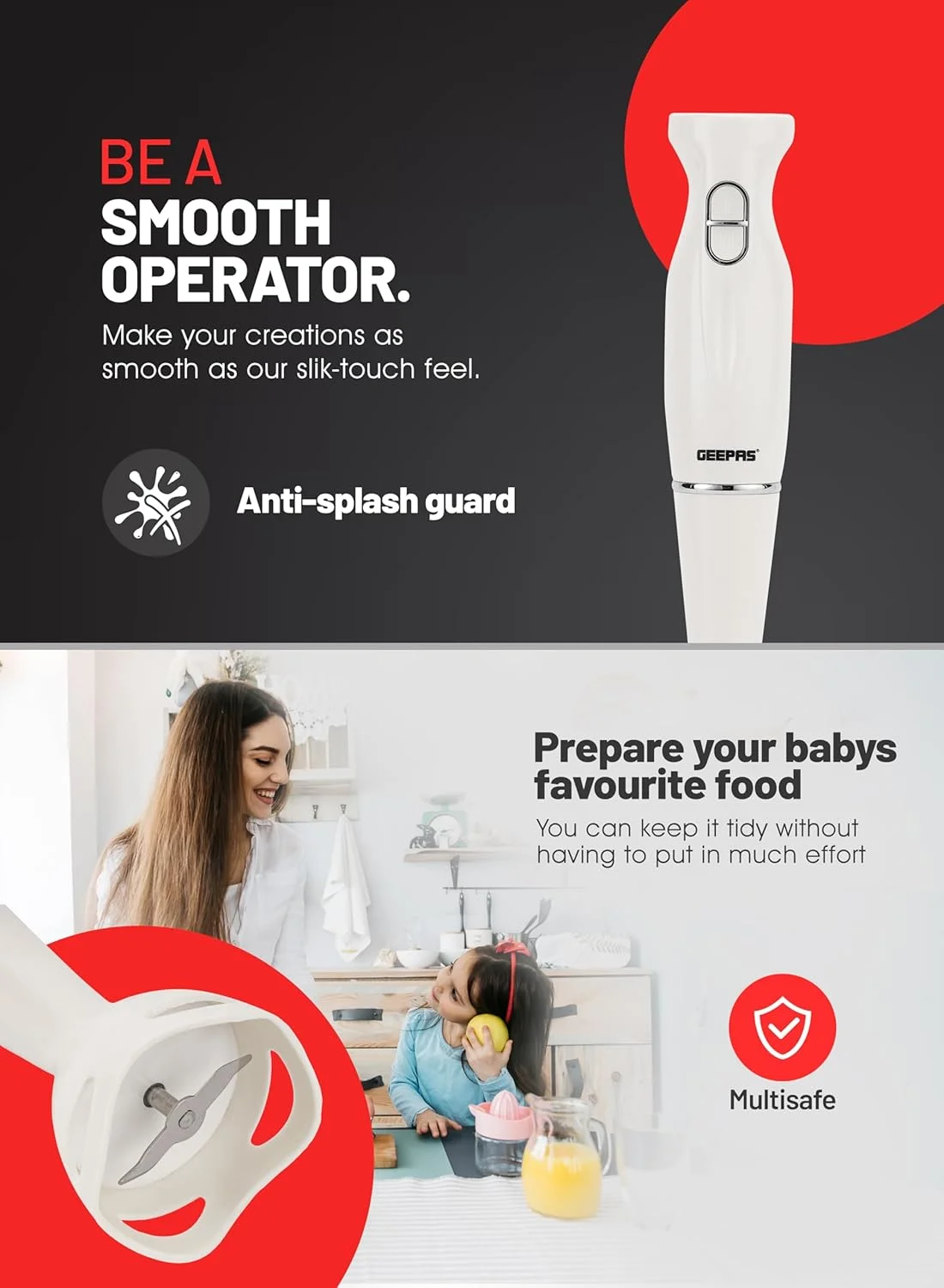 مخلوط کن دستی جیپاس 200 وات، 2 سرعته، تیغه استیل ضد زنگ، GHB6143 | موتور DC کم صدا | میله جداشدنی | ایده آل برای تهیه اسموتی، میلک شیک، غذای کودک | محافظ تیغه ضد پاشش مخلوط کن دستی جیپاس 200 وات، 2 سرعته، تیغه استیل ضد زنگ، GHB6143 | موتور DC کم صدا | میله جداشدنی | ایده آل برای تهیه اسموتی، میلک شیک، غذای کودک | محافظ تیغه ضد پاشش