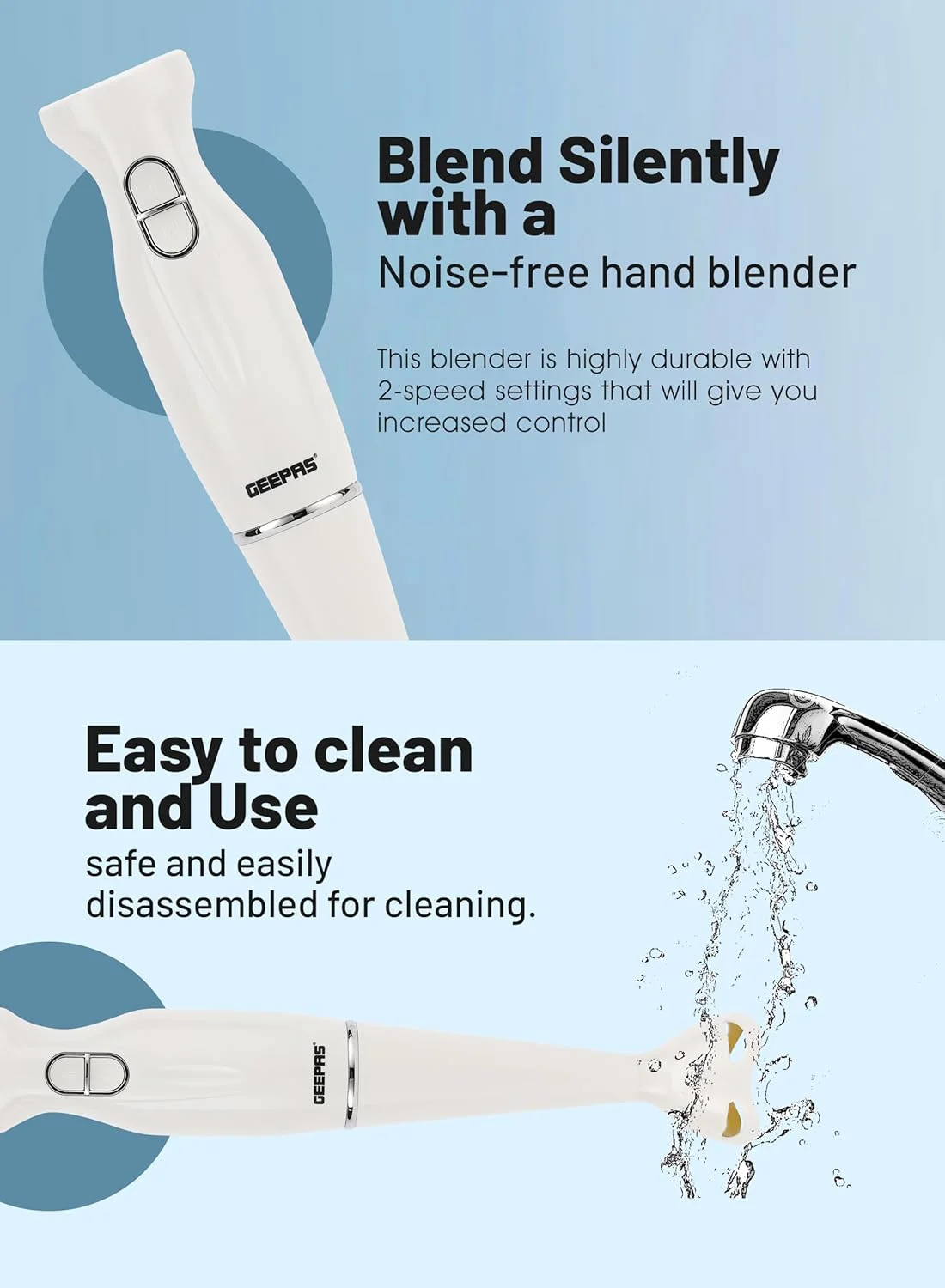مخلوط کن دستی جیپاس 200 وات، 2 سرعته، تیغه استیل ضد زنگ، GHB6143 | موتور DC کم صدا | میله جداشدنی | ایده آل برای تهیه اسموتی، میلک شیک، غذای کودک | محافظ تیغه ضد پاشش مخلوط کن دستی جیپاس 200 وات، 2 سرعته، تیغه استیل ضد زنگ، GHB6143 | موتور DC کم صدا | میله جداشدنی | ایده آل برای تهیه اسموتی، میلک شیک، غذای کودک | محافظ تیغه ضد پاشش