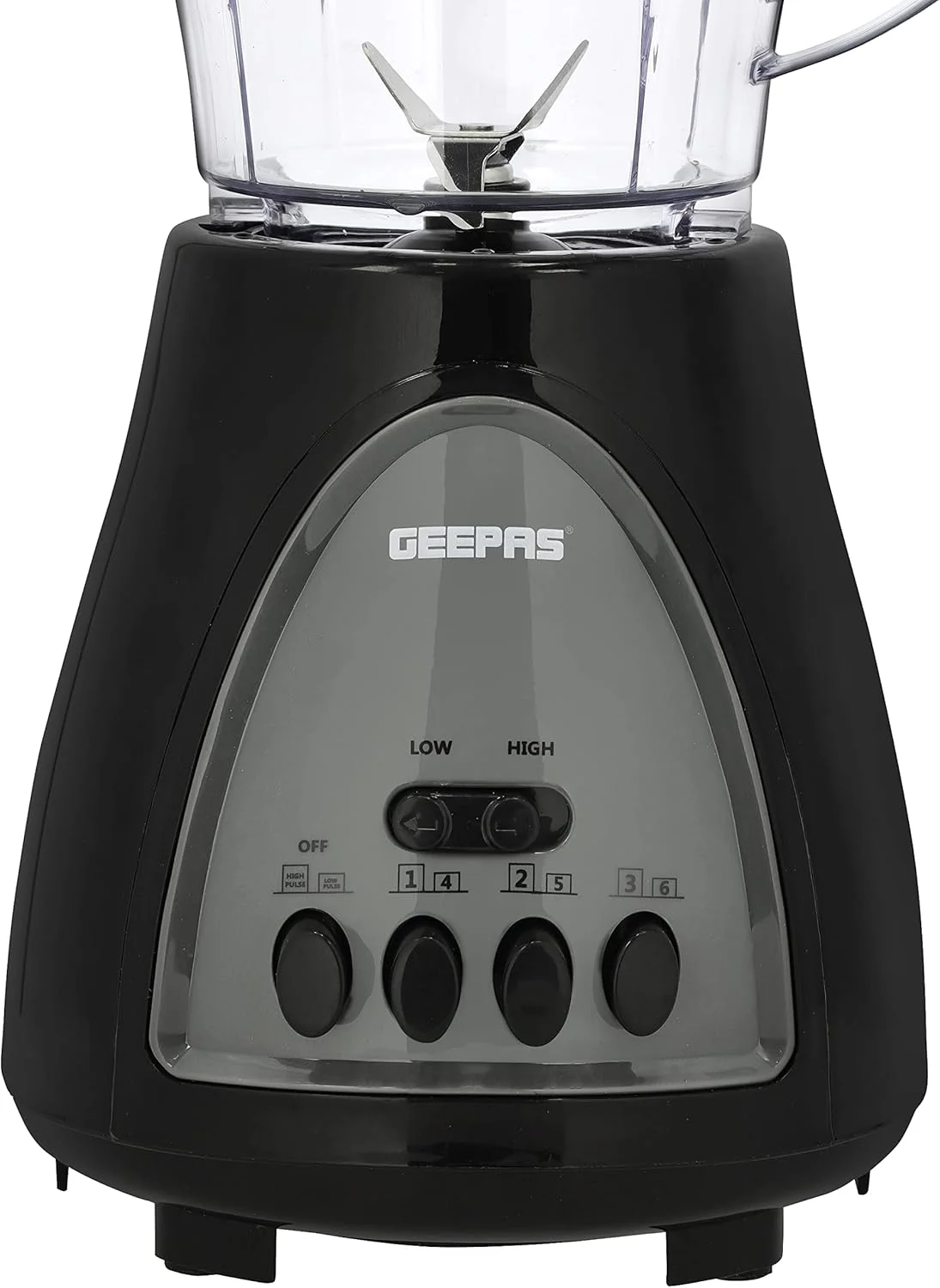 مخلوط کن 3 در 1 Geepas، موتور قدرتمند 400 وات، Gsb44034 تیغه های برش استیل ضد زنگ شش سرعته با عملکرد پالس، پارچ 1.5 لیتری آبمیوه گیری برای میوه ها و سبزیجات کامل، یخ خردکن، مشکی