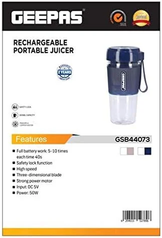 مخلوط کن قابل حمل شارژی کوچک Geepas 50W - مخلوط کن شخصی 500 میلی لیتری برای تهیه اسموتی با قفل ایمنی - دستگاه مخلوط کن میوه دستی قابل شارژ USB برای خانه، دفتر، ورزش، فضای باز - 2 سال گارانتی مخلوط کن قابل حمل شارژی کوچک Geepas 50W - مخلوط کن شخصی 500 میلی لیتری برای تهیه اسموتی با قفل ایمنی - دستگاه مخلوط کن میوه دستی قابل شارژ USB برای خانه، دفتر، ورزش، فضای باز - 2 سال گارانتی